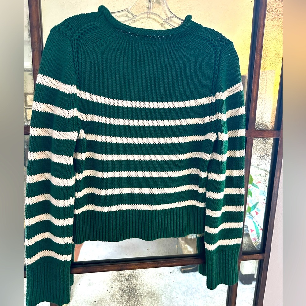 J Crew Green and White Rollneck cotton Sweater XS